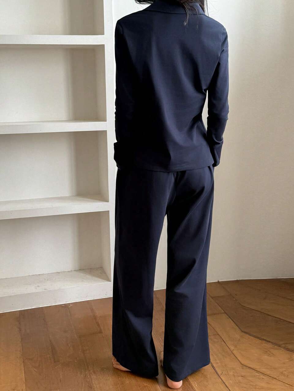 Simple Solid Color Knit Women Pajama Set