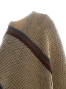 Jersey de punto básico con textura y contraste de color a rayas, jersey grueso de estilo coreano casual para niño y niña, otoño/invierno - Albaricoque - Ver 4