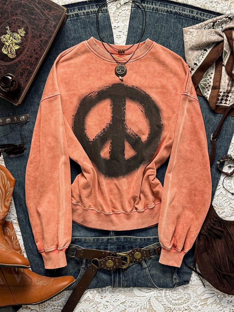 Easelle 秋冬雪花直喷图案卫衣 - 藕粉色 - 查看 1