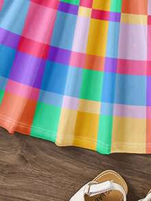 SHEIN Young Girl Casual Colorful Plaid Pattern Tank Dress, Summer Outfit