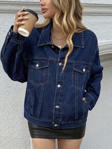DAZY 女式休闲水洗牛仔夹克，秋季 - 藍色 - 查看 8