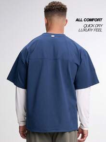 Men's Loose Fit Raglan Sleeve Casual 2 In 1 T-Shirt - Blue - View 2