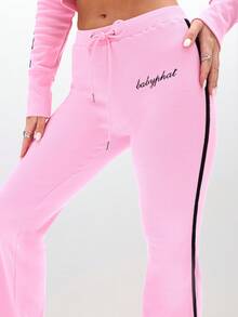 BABYPHAT Quần legging ống loe cạp cao có gân với chi tiết sọc hai bên cho sự thoải mái thường ngày - Hồng - Xem 6
