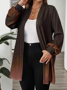 EMERY ROSE Plus Size Color Block Front Open Casual Jacket,Brown Autumn Casual Hiking New Year Christmas Party Winter Clothes For Women Cozy Fall Outerwear - Brown - View 6
