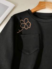GlowEve Sweat-shirt-shirt décontracté pour femmes avec poche, col rond, imprimé floral et patchwork à rayures - Multicolore - Voir 4