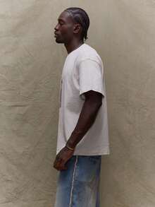 Musero Áo thun tay ngắn dáng rộng cổ tròn in họa tiết, thích hợp cho mùa Thu Hè Xuân, phong cách đường phố. - Màu be - Xem 3