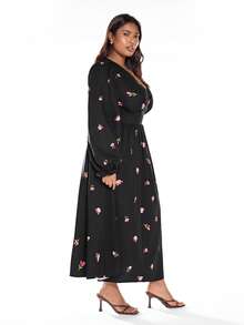 Solavibe Plus Size Fall/Winter Women's Casual Holiday Date Dress, Plus Size Fall/Winter Casual Vacation V-Neck Fitted A-Line Romantic Printed Women's Long-Sleeved Dress, Holiday Beach Dress, School Uniform, Very Simple Outfit, Women's Country Clothing, Office Attire, Old Money Attire, Teacher Attire, Date Attire, Graduation Season, Fall Women's Clothing, Plus Size Dress. - Multicolor - View 5