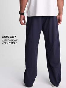 Men's Elastic Waist Pockets Wide Leg Loose Pants, Fall - Blue - View 2