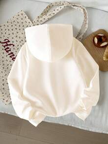 SHEIN 女婴秋季休闲舒适连帽卫衣，粉色花卉箔印花蝴蝶结设计，舒适套头连帽衫，适合幼儿和小女孩的简约清新风格，适合秋冬季，温暖、舒适、时尚休闲装，适合派对、户外野餐、街头摄影、节日、礼物