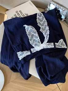 Resyla Pantalones anchos y sueltos con decoración de lazo para mujer - Azul Marino - Ver 3