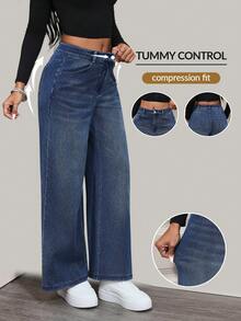 Flexra Damen Jeans mit Knopf- und Reißverschlusstasche, gewaschen, gerades Bein, lässig