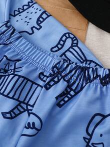 Playful Pals 男童秋季动物印花长袖运动衫和裤子套装 - 藍色 - 查看 5