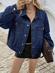 DAZY 女式休闲水洗牛仔夹克，秋季 - 藍色 - 查看 5