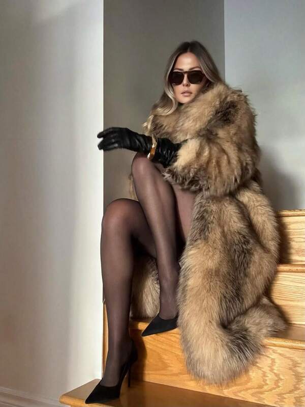 Anewsta 女式超大翻领长袖宽松人造毛皮夹克，时尚新设计