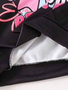 Tween Girls' Casual Lucky Gamer Girl 3D Digital Print Hoodie, Sporty Style, Comfortable Sweatshirt Set For Autumn/Winter - Black - View 8