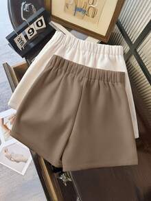 Franclia 高端优雅纽扣设计女式裙裤 - 駝色 - 查看 2