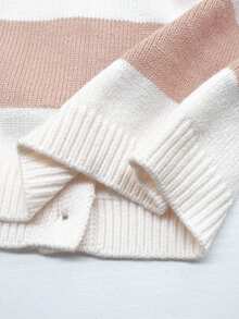 SHEIN Fashionable Cute Versatile Baby Boy Striped Print Long Sleeve Cardigan Sweater With Bear Applique And Color Block Long Pants Set, New Arrival - Black - View 6