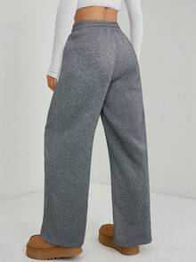 SHEIN PETITE 女士秋季鹅卵石纹直筒运动裤 - 灰色 - 查看 2