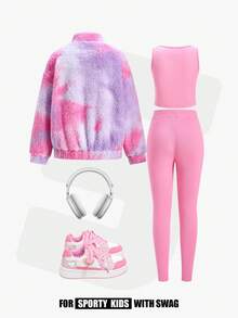 JNSQ Set de 3 piese pentru fete preadolescente, include jachetă pufoasă îngroșată, maiou mulat și pantaloni de yoga groși, potrivit pentru purtare zilnică de toamnă/iarnă, activități în aer liber, vacanță, streetwear, petreceri și timp liber - Roz - Vizualizare 4