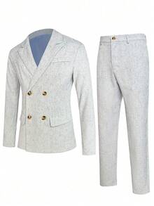 Manfinity Mode Men's Solid Color Minimalist Casual Long Sleeve Jacket And Pants Suit - Baby Blue - View 4