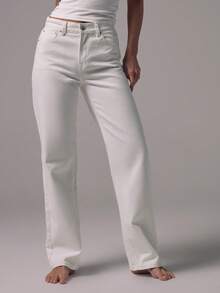 MUSERA Mid Waist Straight Leg Fit White Wash High Rise Denim Jeans Mid Rise Casual Fall Autumn Winter Night Out Back To School Office Work Date Night Core Denim Thanksgiving Chic