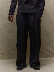 Musero 男士梭织阔腿叠层剪裁西裤（仅限春夏款） - 黑色 - 查看 2