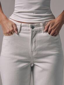 MUSERA Mid Waist Straight Leg Fit White Wash High Rise Denim Jeans Mid Rise Casual Fall Autumn Winter Night Out Back To School Office Work Date Night Core Denim Thanksgiving Chic