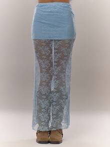 MUSERA Lace Overlay Maxi Skirt Going Out Everyday  Blue Summer - Blue - View 2