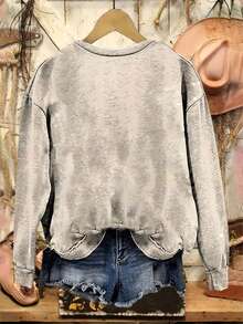 EMERY ROSE Sudadera de mujer con estampado digital de muñeco de nieve, sudadera de cuello redondo de mujer con estampado de muñeco de nieve - Blanco - Ver 2