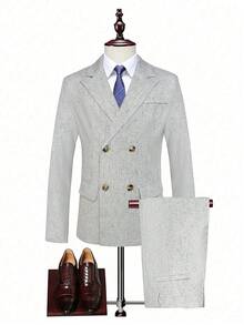 Manfinity Mode Men's Solid Color Minimalist Casual Long Sleeve Jacket And Pants Suit - Baby Blue - View 5