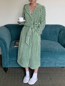 DAZY Áo choàng trùm đầu bằng lông cừu sọc dài dành cho nữ, mùa đông, mềm mại, ấm áp - màu xanh lá - Xem 7