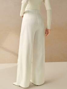 Cévolie White 3D Floral Decor Wide Leg Women Pants