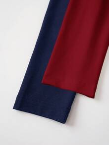 SHEIN BASICS 2件套休闲纯色针织圆领长袖女式紧身衣 - 藏蓝色 - 查看 8
