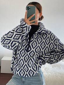 DAZY 复古印花保暖宽松休闲街头风长袖套头卫衣，女款，秋冬款 - 黑色 - 查看 1