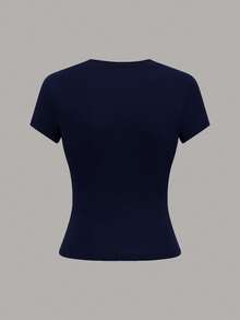 SHEIN LUNE Damen einfarbiges minimalistisches Lässig Rundhals Kurzarm T-Shirt