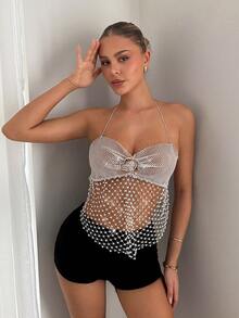 EgrlEra Women's Rhinestone Fishnet Sexy Top, Suitable For Holiday Parties And Carnivals - White - View 5