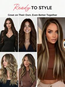 SMART&MATCH 夹式接发，真人发，Remy真人发夹式接发，女士专用，自然真人发，14-20英寸，2包（4片+7片） - 彩色 - 查看 7