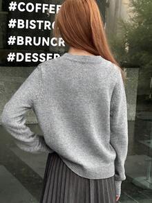 DAZY 少女休闲简约心形图案宽松圆领毛衣，秋冬