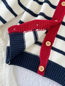 Souflis Souflis Baby Boy Round Neck Long Sleeve Striped Heart Pattern Cardigan, Fashionable Minimalist Versatile Top