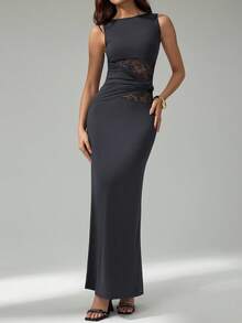 SHEIN Tall Váy dài ren đen thanh lịch dành cho nữ, Váy nữ thanh lịch, Trang phục dự tiệc dành cho nữ, Váy năm mới dành cho nữ, Váy đen dành cho nữ, Trang phục năm mới dành cho nữ, Váy dự tiệc năm mới - Màu xám đen - Xem 6