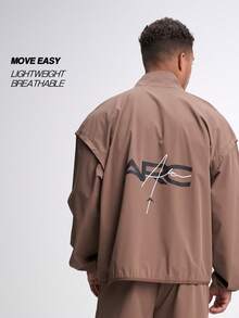 Men's Zip-Up Collar Sports Long Sleeve Jacket - Coffee Brown - View 2