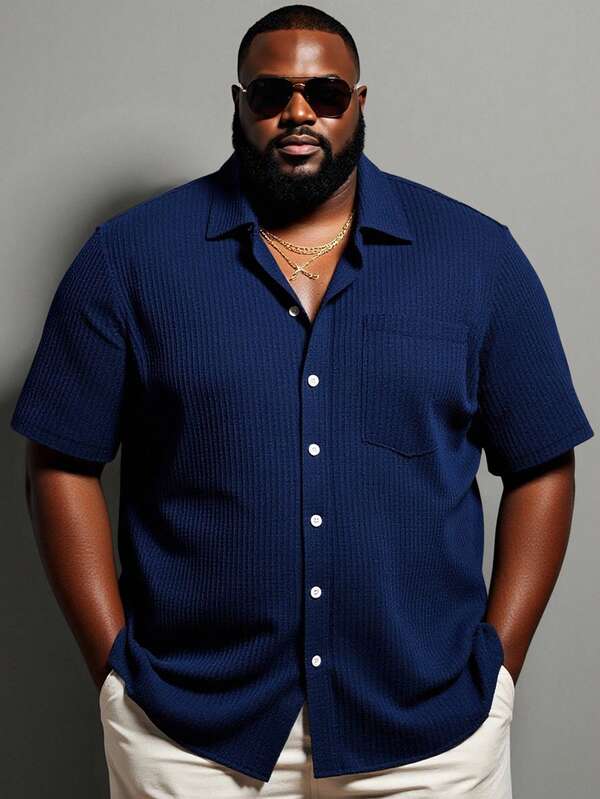 Manfinity Homme Chaqueta de bolsillo de manga corta con un solo botón y color liso para hombres de talla grande