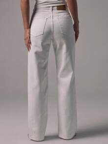 MUSERA Mid Waist Straight Leg Fit White Wash High Rise Denim Jeans Mid Rise Casual Fall Autumn Winter Night Out Back To School Office Work Date Night Core Denim Thanksgiving Chic