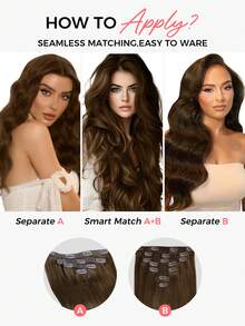 SMART&MATCH Extensiones de cabello humano real con clip, extensiones de cabello humano Remy con clip para mujeres, cabello humano natural, 14-20 pulgadas 2 paquetes (4 piezas + 7 piezas) - S4 - Ver 6