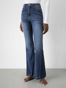 Maija 女式休闲水洗修身喇叭牛仔裤 - 中等水洗藍 - 查看 3