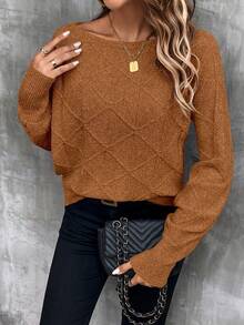 EMERY ROSE 女士休闲百搭纯色蝙蝠袖毛衣 - 鏽棕色 - 查看 6