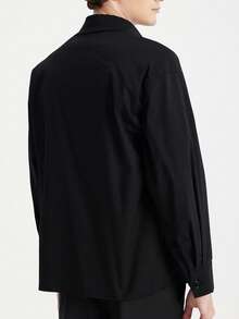 Manfinity Dauomo Men's Casual Solid Color Long Sleeve Single-Breasted Shirt, Fall - Black - View 2