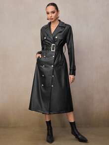 Modelyn Vestido largo con doble botonadura y cinturón de moda para mujer - Negro - Ver 5