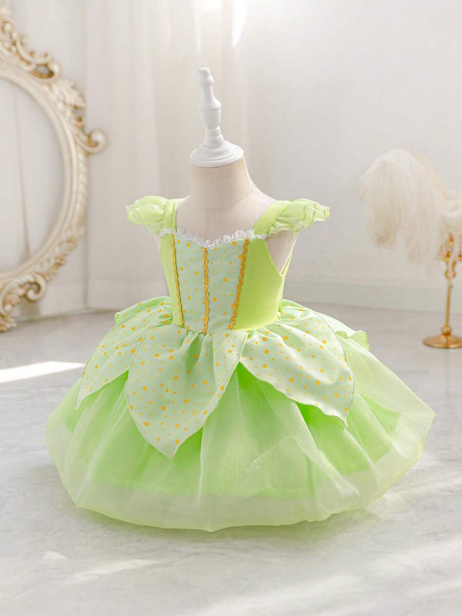 SHEIN Glamorique Kids Đầm lưới màu xanh lá cây cho bé gái, thích hợp dự tiệc, sinh nhật, đám cưới, lễ hội, trang phục trang trọng, phong cách thanh lịch, Trung Đông, Châu Âu - màu xanh lá - Xem 1