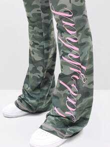BABYPHAT Quần legging ống loe gập eo có họa tiết ngụy trang và viền hồng tương phản - Nhiều màu - Xem 1